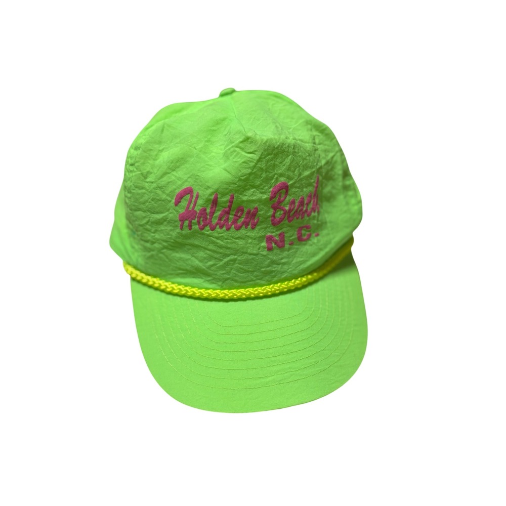 Vintage Cobra Caps Holden Beach NC Neon Lime Green Nylon Rope Snapback Hat